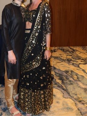 Black and Gold Embellished Lehenga